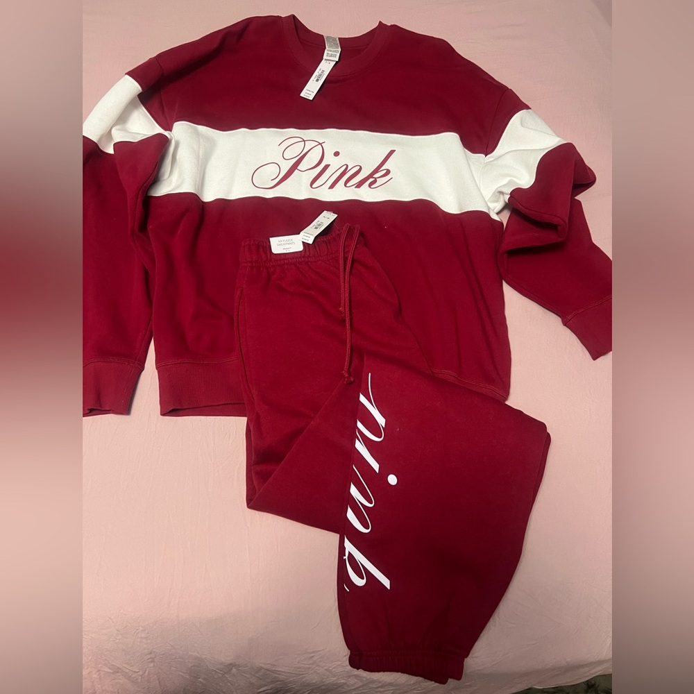 PINK Victoria's Secret Red and White Jogger Set